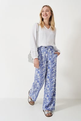 Blue Floral Wide Leg Trousers
