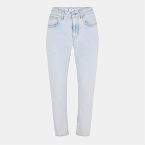 Women's Off White Five Pocket Straight Leg Jeans in Blue/White