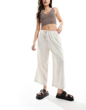 ASOS DESIGN linne culotte med dragsko i natur 附加