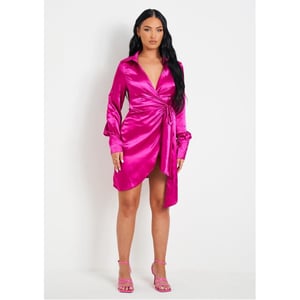 Women's Missy Empire Tie Waist Wrap Plunge Mini Dress in Pink