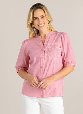 IVY BEAU Gaja Tops - Stone Red/White