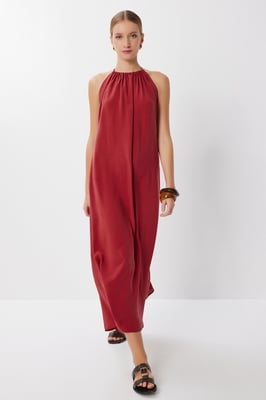 Halter Neck Draperad Midiklänning