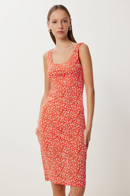 Bloemenprint Mouwloze Midi-jurk met U-hals