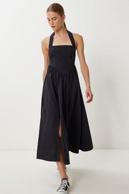 Slim Fit Midi-jurk met Vierkante Kraag