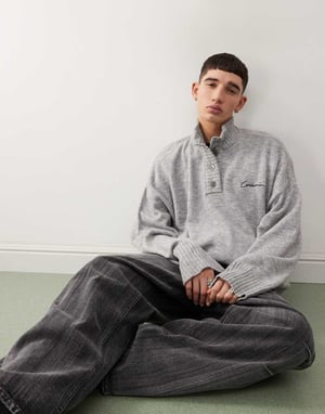 COLLUSION half button up knitted jumper in grey