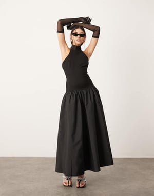 ASOS EDITION halterneck maxiklänning med drop waist i kontrasttyg i svart