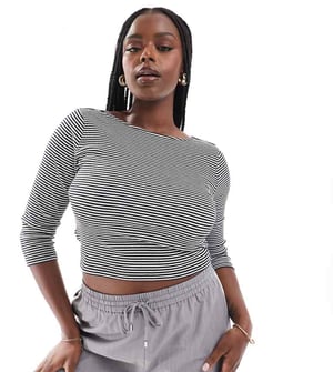 ASOS DESIGN Curve randig topp med öppen snurrbak i randigt