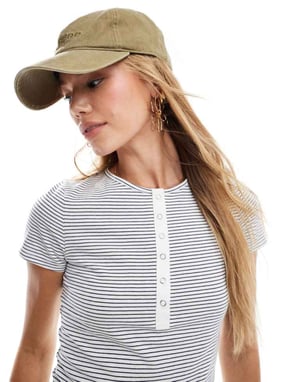 Miss Selfridge popper t-shirt i marinblå och vit randig