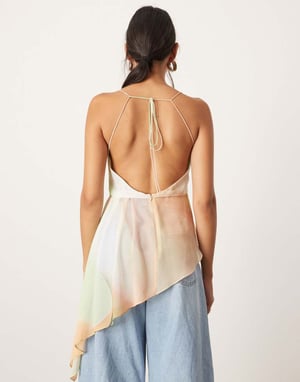 ASOS EDITION vikfront cami-topp med asymmetrisk nederkant i ombre-mönster