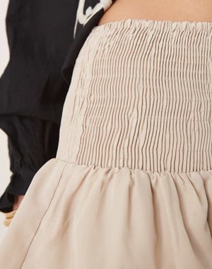 Vila sheered detail ruffle hem mini skirt in beige