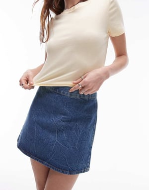 Topshop denim A-linje marbled wash kjol i mellanj blå