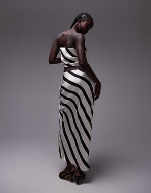 Topshop koord satin sned maxi kjol i monokrom diagonalsrand