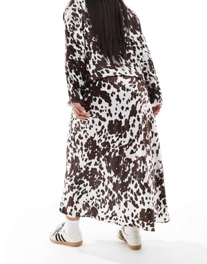 Pieces Curve slip maxi skirt co-ord in cow print