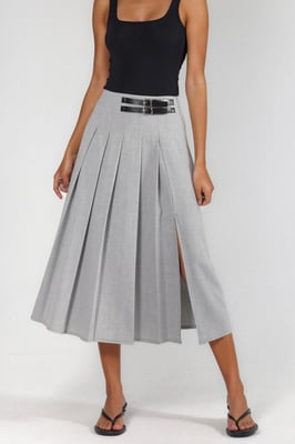 High Waist A-Line Midi Skirt with Belt Detail