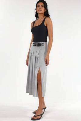 High Waist A-Line Midi Skirt with Belt Detail