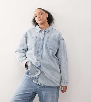 Noisy May Curve denim overshirt in lightwash blue