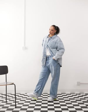 Noisy May Curve denim overshirt in lightwash blue