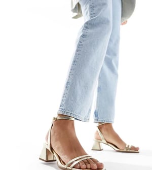 ASOS DESIGN Wide Fit Honeydew mid block heeled sandals in gold