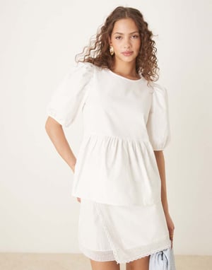 Vila puff sleeve cotton poplin top in white