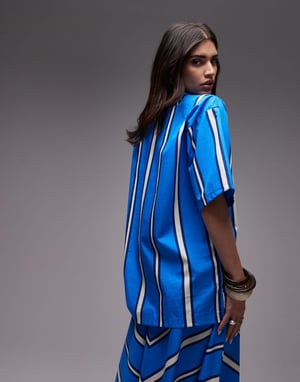Topshop co-ord poplin resort shirt in bold blue and ivory stripe
