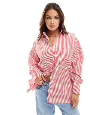 ASOS DESIGN oversized skjorta i rödrandig