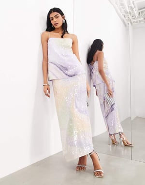 ASOS EDITION abstrakt mönster paljettdetaljer långlinje cami topp co-ord i lila virvel