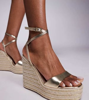 ASOS DESIGN Wide Fit Tamika espadrille wedges in gold