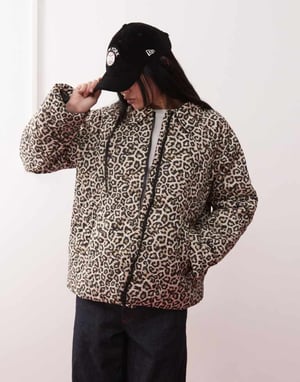 Noisy May quilted zip through jacket in leopard print