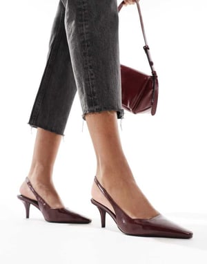 ASOS DESIGN Shake slingback kitten heels in burgundy