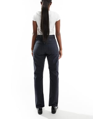 ASOS DESIGN mid rise straight jeans in blue black