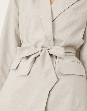 AWARE double breasted belted blazer co-ord in light grey
