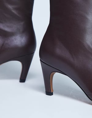 Topshop Neeve premium leather high heeled ankle boots in burgundy