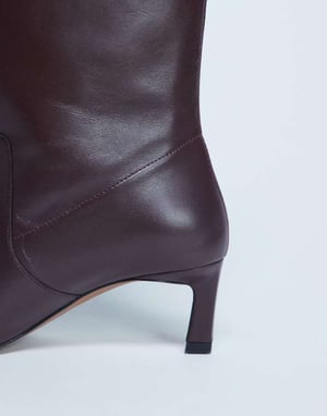 Topshop Tiggy premium real leather calf heeled boot in burgundy
