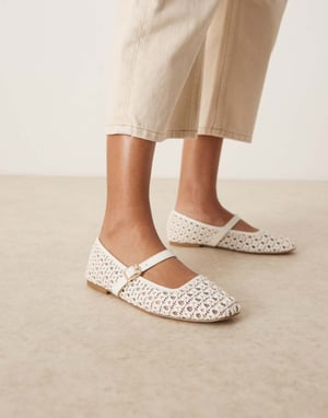 ASOS DESIGN Lottie mary jane ballets in off-white weave