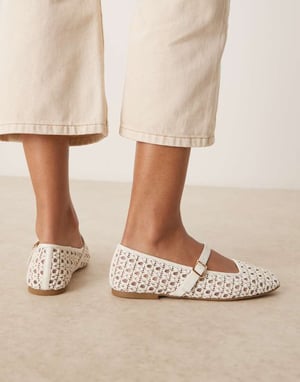 ASOS DESIGN Lottie mary jane ballets in off-white weave