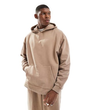 ASOS DESIGN huvtröja i tvättad brun