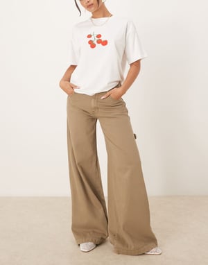 Pimkie low rise wide leg cargo jeans in khaki