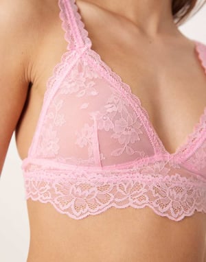 ASOS DESIGN Lyla all over lace longline triangle bra in pink