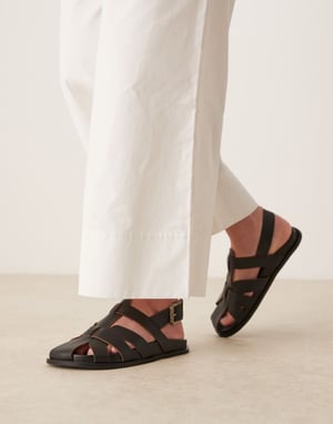 ASOS DESIGN Midas fisherman flat shoe in black leather