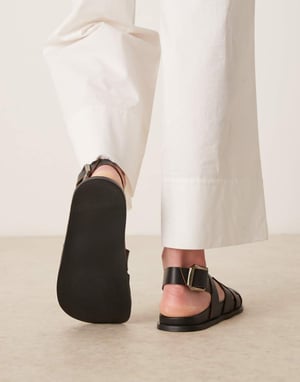 ASOS DESIGN Midas fisherman flat shoe in black leather
