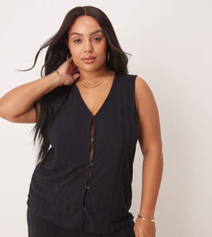 Vila Curve lightweight rib knit sleeveless waistcoat co-ord in black