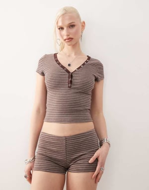 Motel yolla striped baby t-shirt co-ord in brown