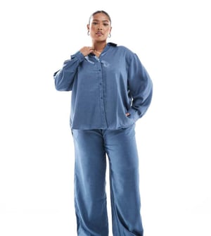 ONLY Curve elasticated chambray trousers co-ord in navy