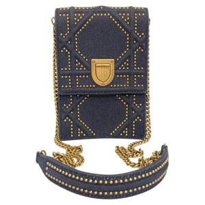 Dior Diorama verticale clutch met studs in marineblauwe katoenen denim