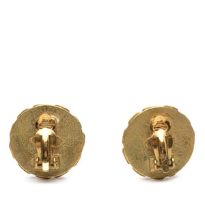 Pre-owned Cc Gold Plated Enamel Round Clip On Earrings