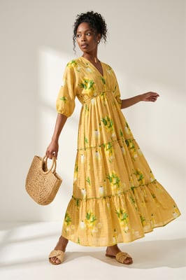 Citrus Print Boho Maxi Dress