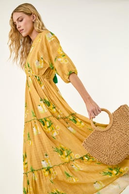 Citrus Print Boho Maxi Dress