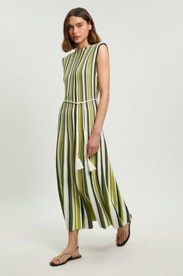 Knit Stripe Low Back Belted Midi Dress