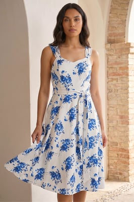 Floral Tie Waist Midi Dress