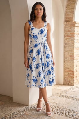 Floral Tie Waist Midi Dress